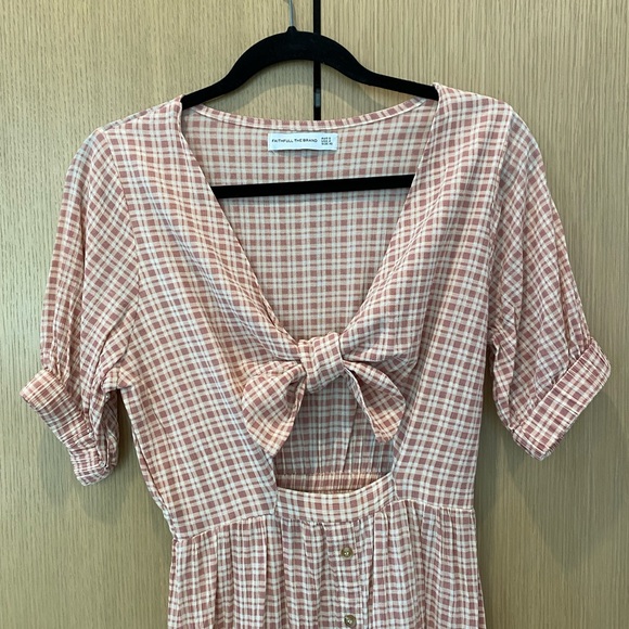 FAITHFUL THE BRAND Revolve Maple Pink Plaid Cut Out Midi Dress, size xs - Picture 4 of 9